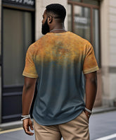 Men's Plus Size Daily Casual Yellow Blue Gradient Print Henry Collar Button Short Sleeve T-Shirt